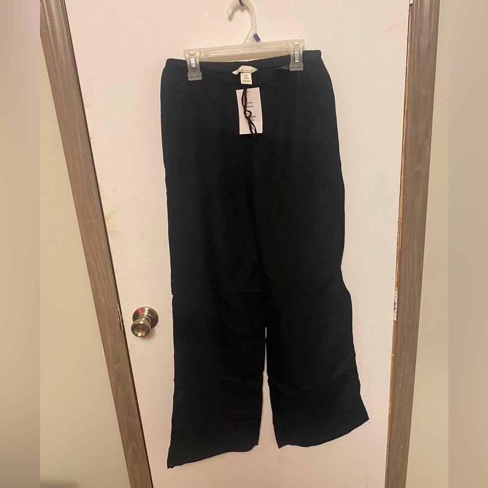 H&M Black Wide Leg Linen-Blend Pants